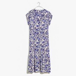 Madewell Blue and White Floral Button-Front Ruffle-Hem Easy Midi Dress L